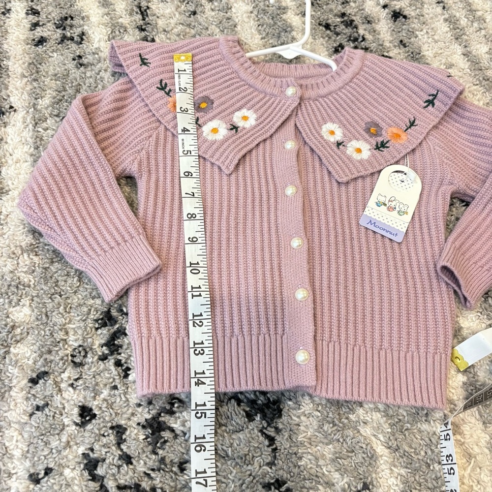 Moonut Purple Toddler Cardigan with Floral Embroidery size 3T - Picture 7 of 7